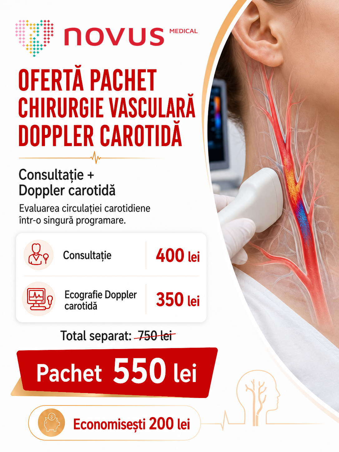Pachet chirurgie vasculară cu Doppler carotidă la Novus Medical Ploiești