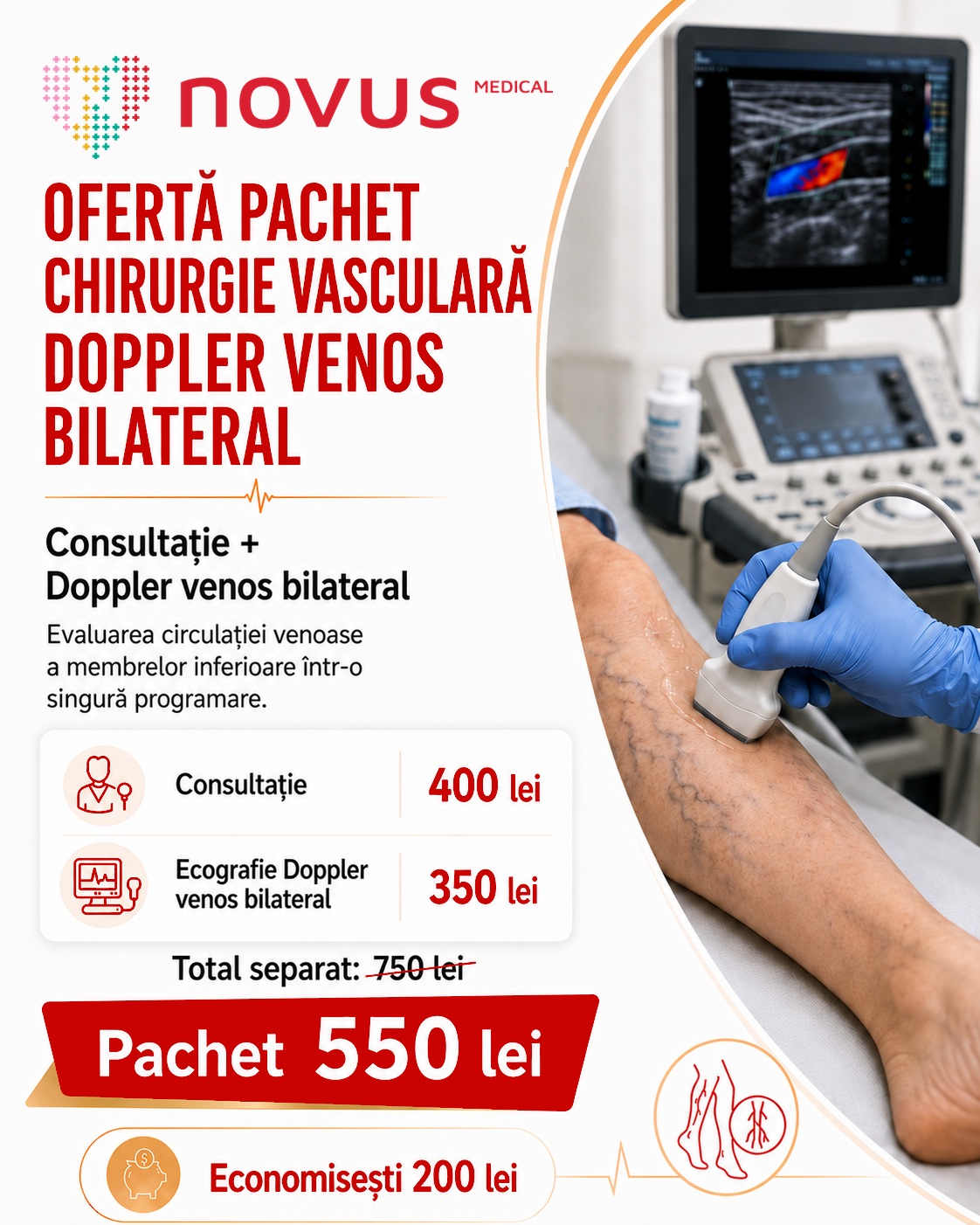 Pachet chirurgie vasculară cu Doppler venos bilateral la Novus Medical Ploiești