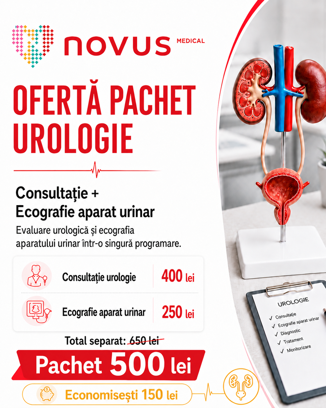 Pachet urologie cu consultație și ecografie aparat urinar la Novus Medical Ploiești